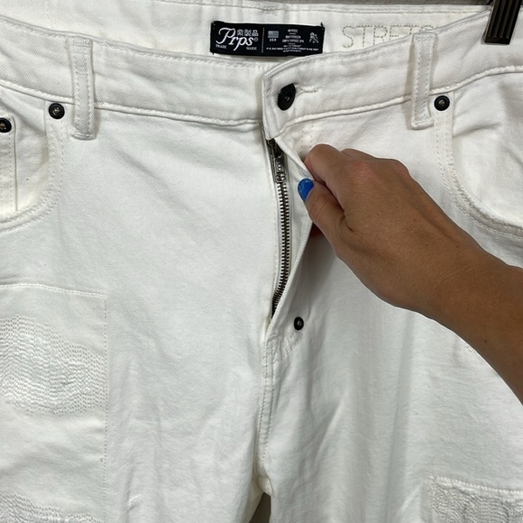 NWT Prps Windsor Fit Tapered Skinny Jeans White Distressed Japanese Denim 42 - Picture 5 of 16